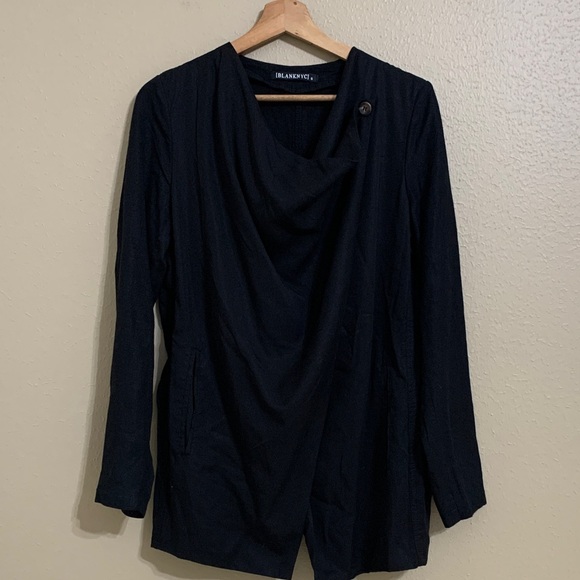 Blank NYC Linen Blend Draped Black Blazer Small - Picture 1 of 8